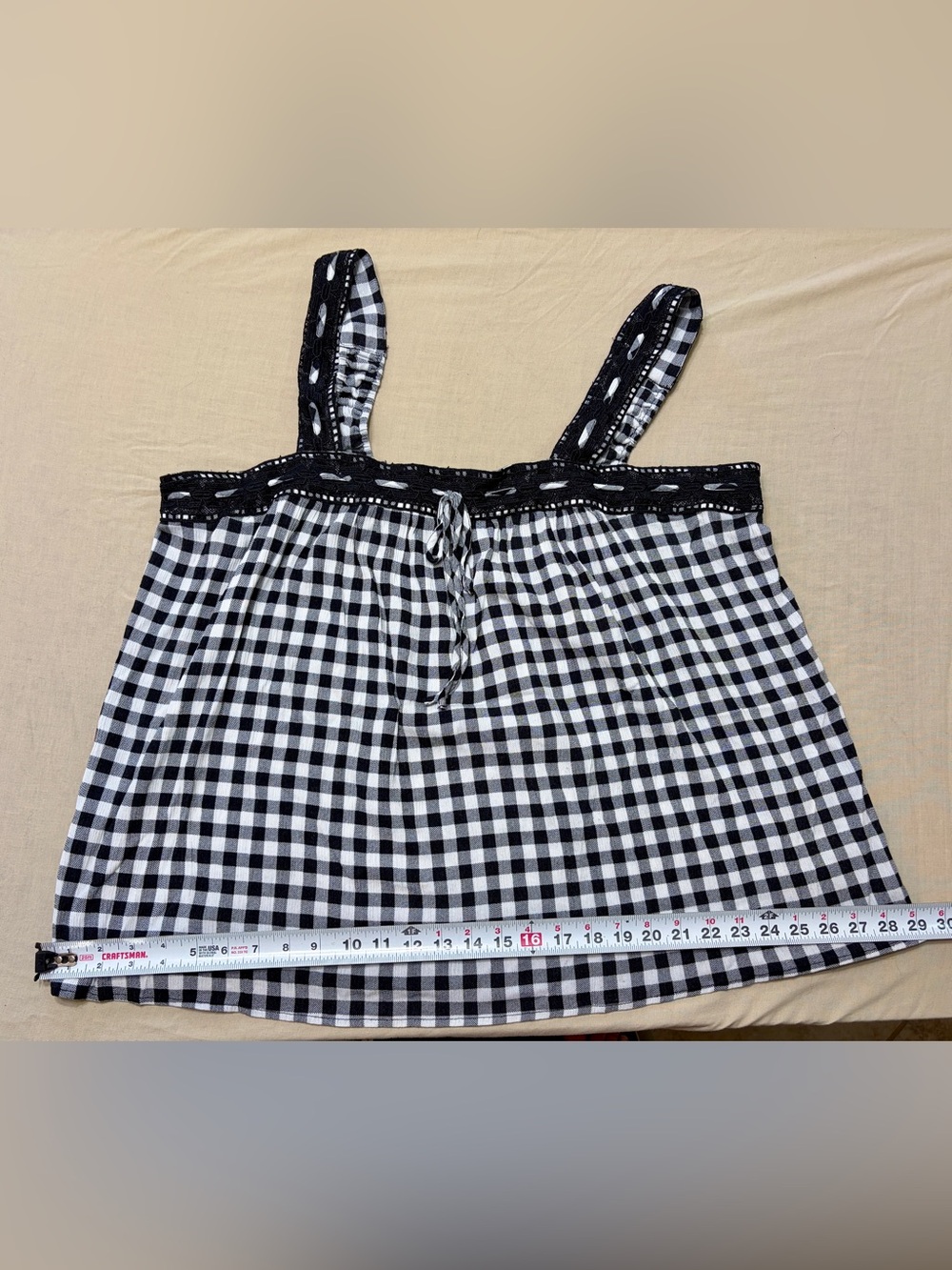 Torrid Plus 2XL Black/White Gingham Lace Sleeveless Cami Tank Square Neck